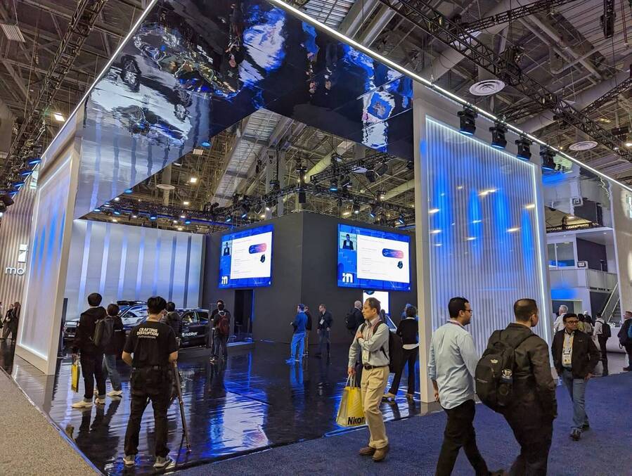 Mobileye's CES 2023 double-deck island seen from the aisle